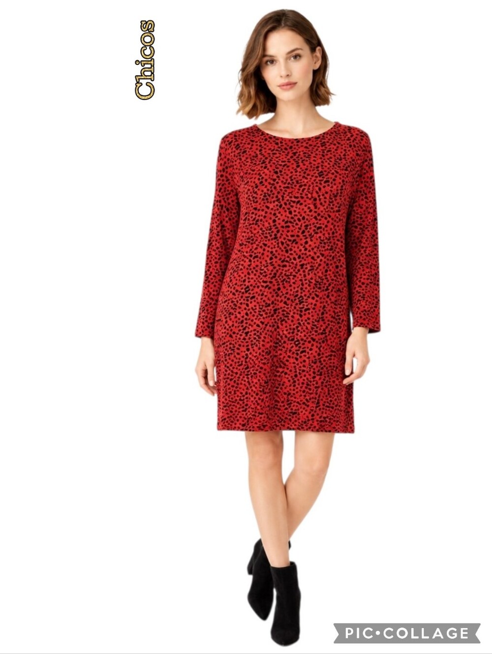 Chico's dress sienna/black animal print long sleeve pullover soft comfy fit
